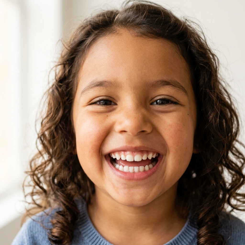 Niño sonriendo con dientes sanos odontopediatría